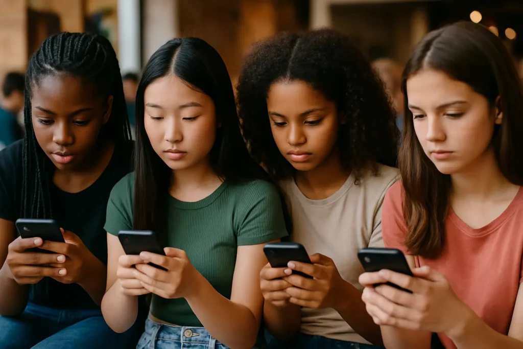Girls Glued to Phones 