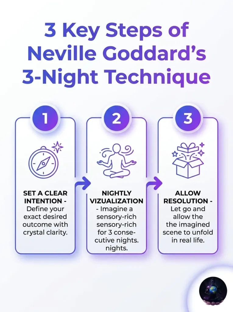 3 keys steps Neville Goddard 3 Nights Technique