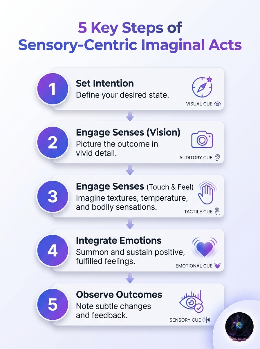 Infographic: 5 Key Steps of Sensory-Centric Imaginal Acts for perception and imaginative processing.