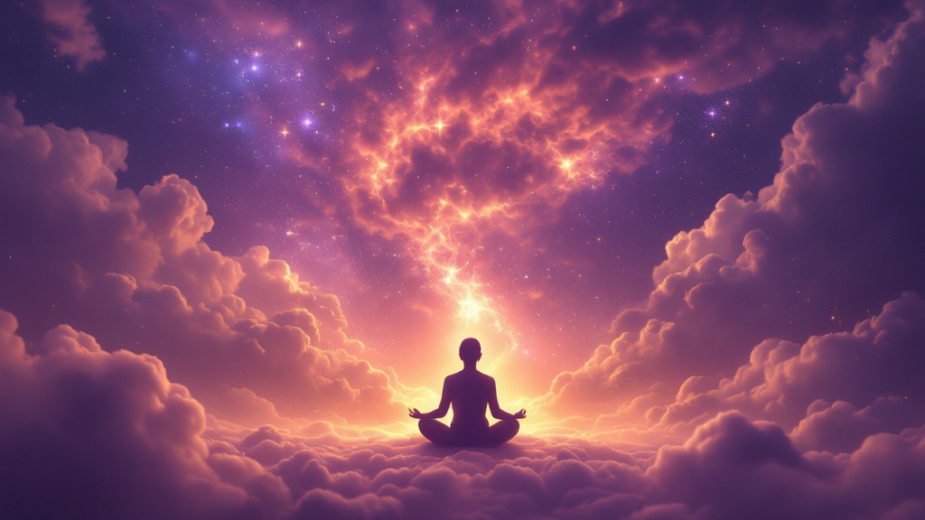 A person releasing negative thoughts while manifesting, depicted through dissolving shadows and calm meditative light