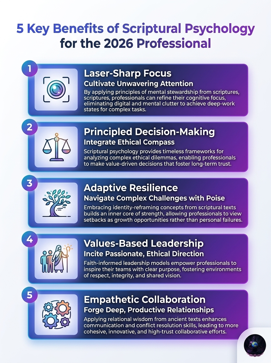Infographic detailing five key benefits of Scriptural Psychology for the 2026 professional.