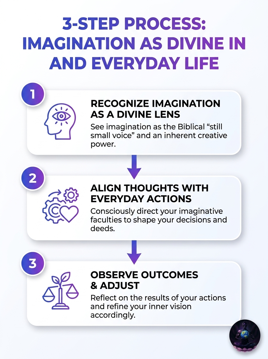 3-step infographic: imagination as divine in Scripture and everyday life, God of Scripture guiding modern life.