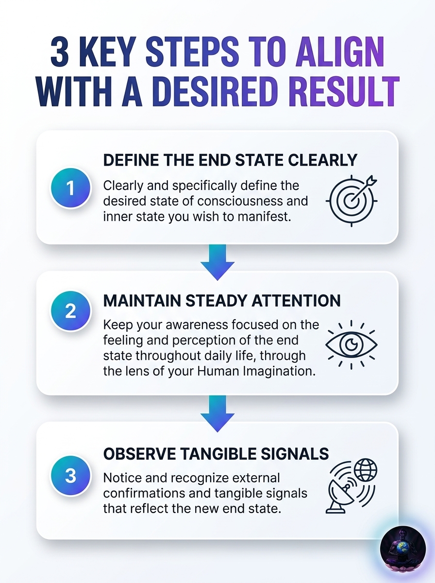 Infographic: manifest sp ignoring 3d - shows 3 key steps to align with a desired result.
