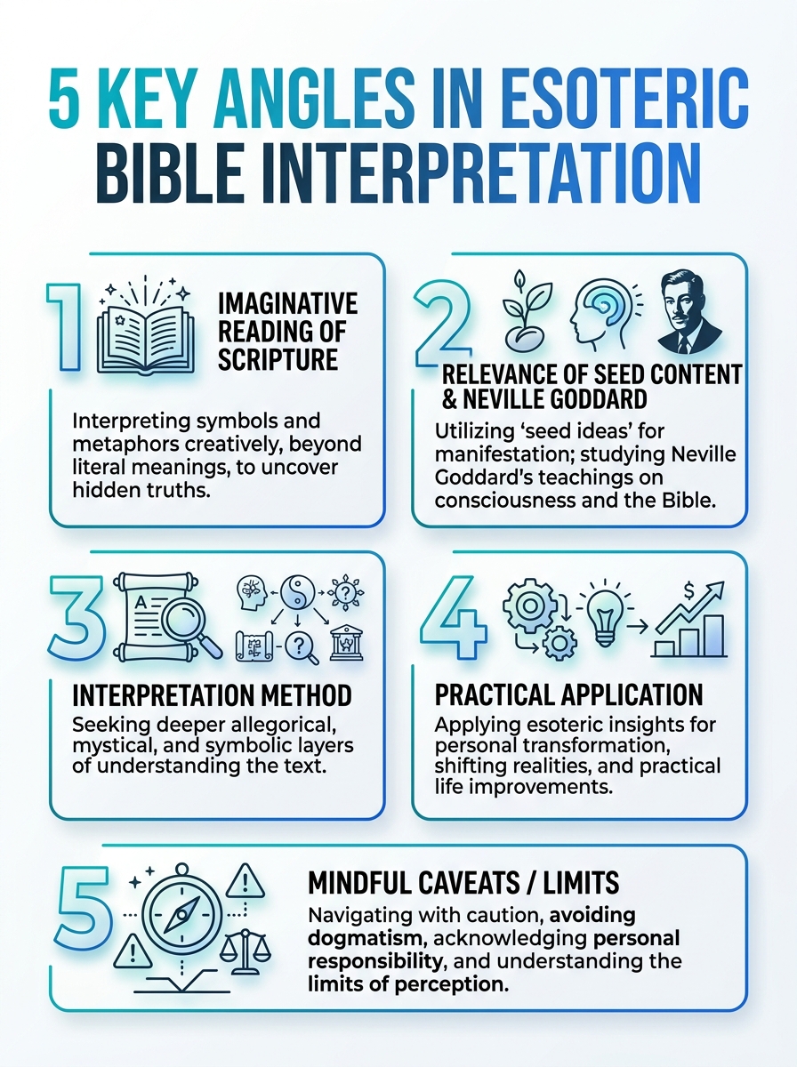 Infographic illustrating 5 key angles in Esoteric Bible Interpretation