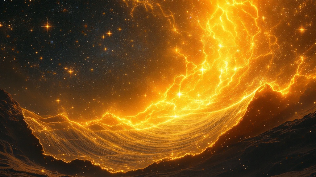 Pergamino dorado transformándose en luz cósmica, representando las escrituras como conciencia