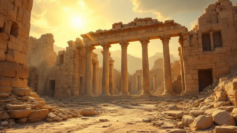 Sunlight through ancient temple ruins symbolizing Christ consciousness
