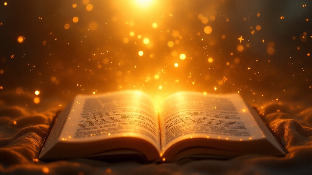 Warm golden light radiating from an open journal, representing gratitude