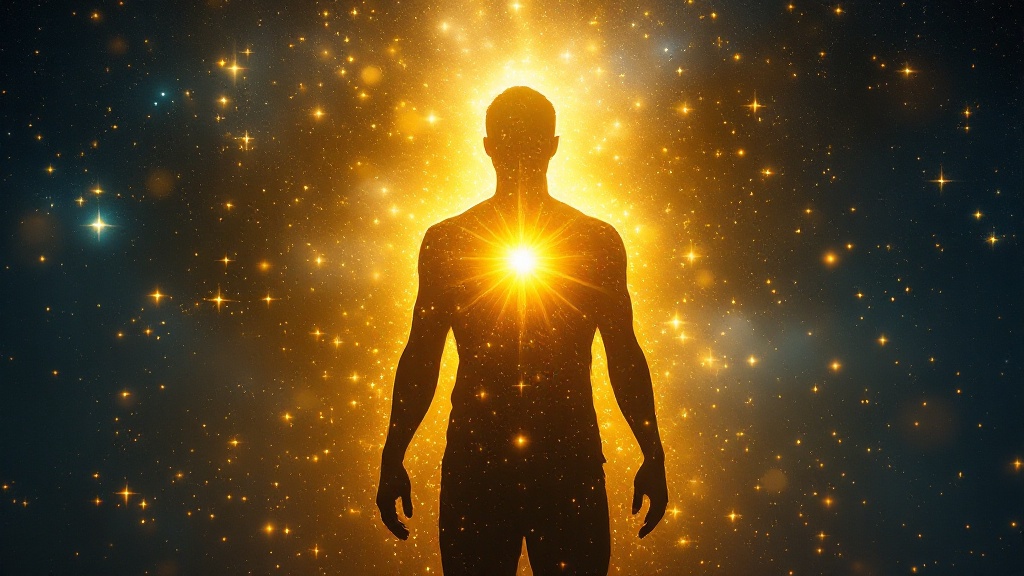 Glowing golden silhouette radiating light, representing inner strength and self-affirmation