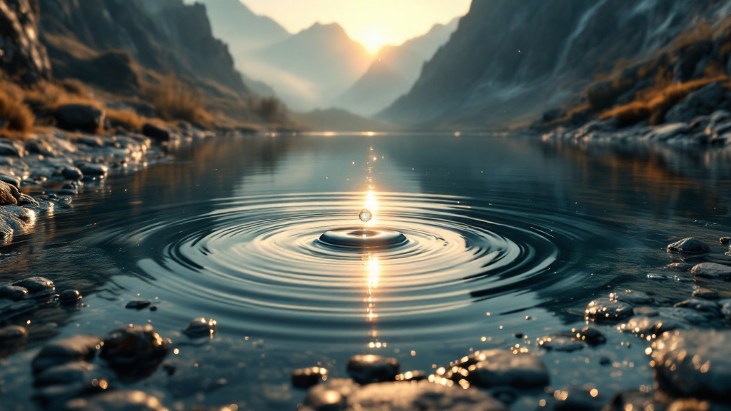 Fine ripples spreading across a still mountain lake at first light