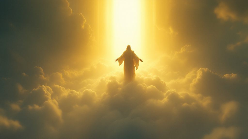 Enoch ascending in light above the clouds, translated rather than taken by death