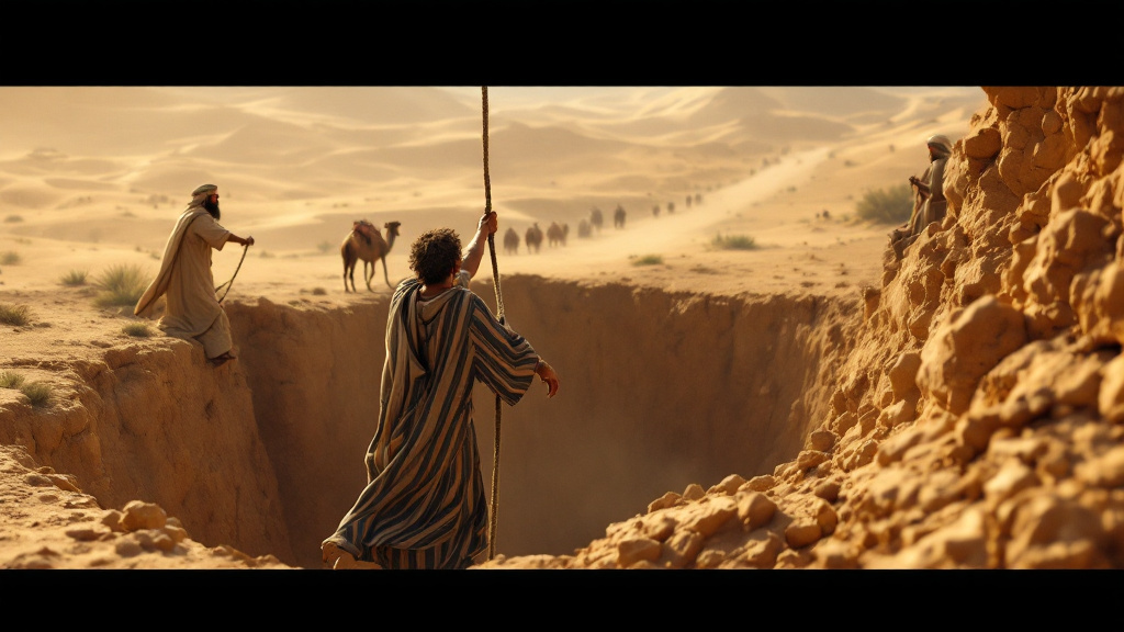 Joseph is drawn up from the pit towards a road he could never have planned