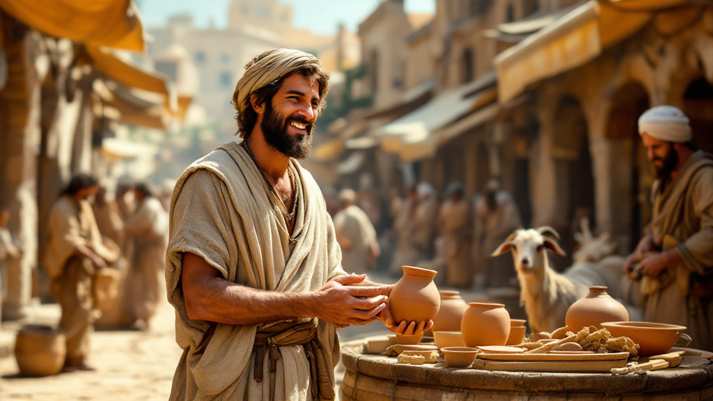 For joy, the man sells all that he has in the marketplace to buy the field