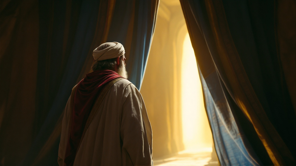 The high priest enters the inner chamber of the tabernacle stripped of his ornaments