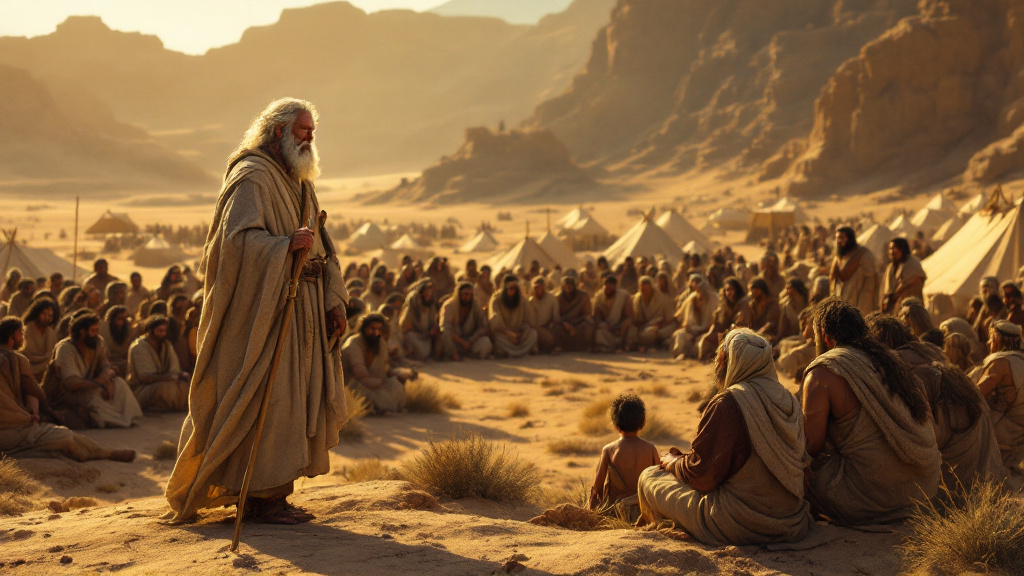 Moses addresses the tribes of Israel on the plains of Moab