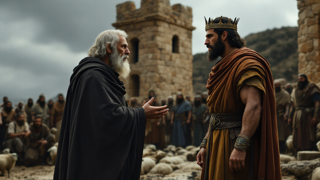 The prophet Samuel rebukes King Saul at Gilgal