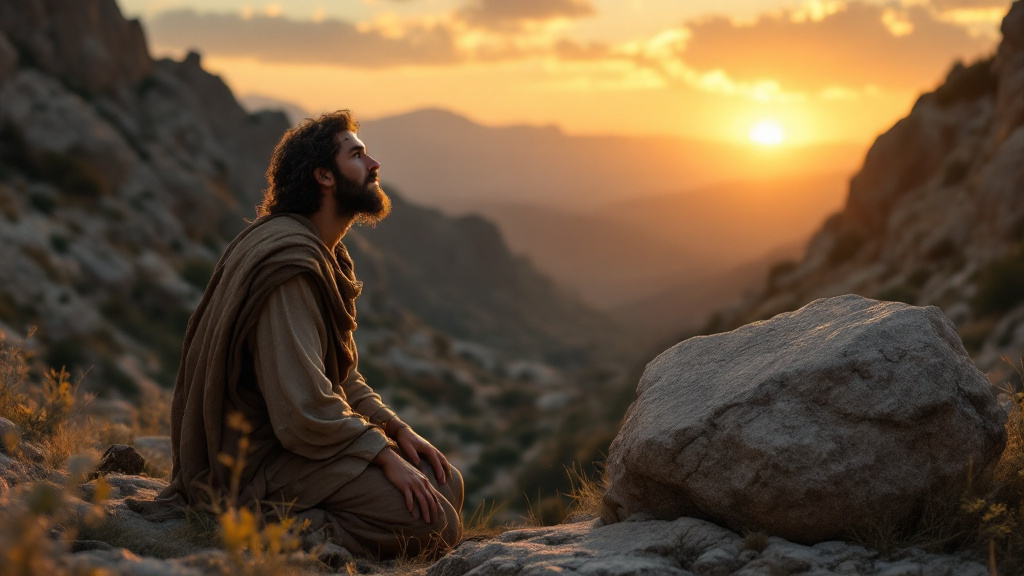 Jacob wakes at dawn in awe, his hand on the stone